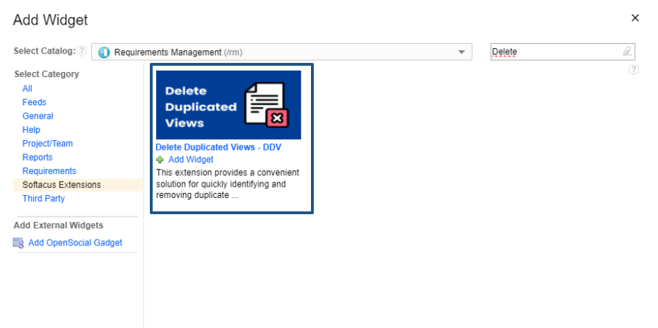 Find DDV in Widget Catalog through the searchbar
